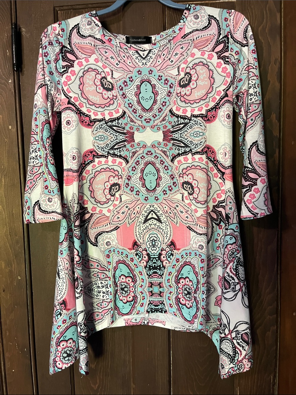 Paisley Print Scoop Neck Tunic in Pink & Mint
